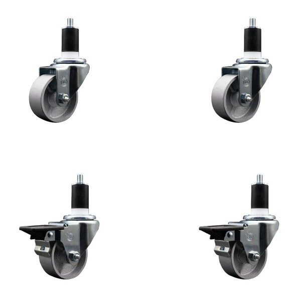 Service Caster 3'' Semi Steel Wheel Swivel 1-1/2'' Expanding Stem Caster Set 2 Brakes, 4PK SCC-EX20S314-SSS-2-PLB-2-112 - main